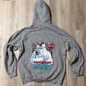 Coke A Cola "Always Fresh" Polar Bear Hoodie Pullover Gray Sz L Fast Shipping